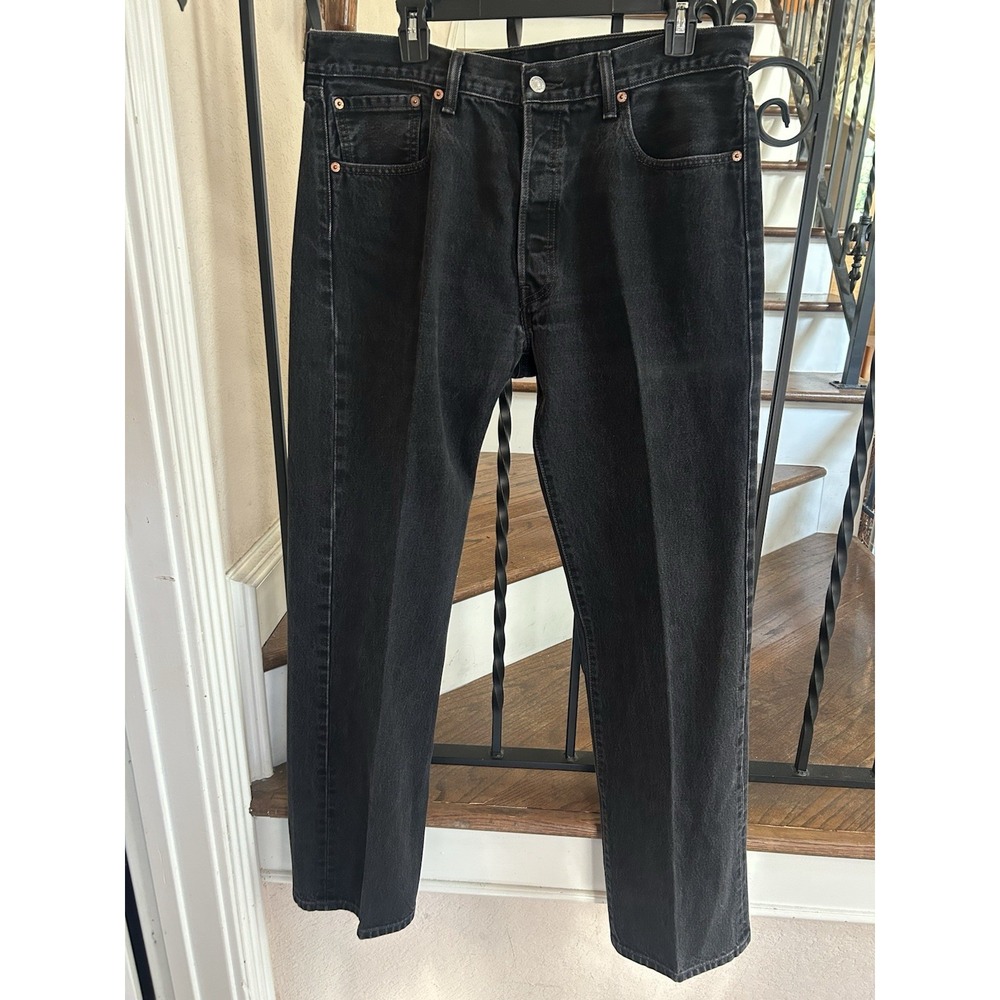 Men's Size 35X32 501 Levi's Strauss Jeans Black Button Fly 100% Cotton